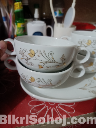 Soup bowl set 6pcs with tray